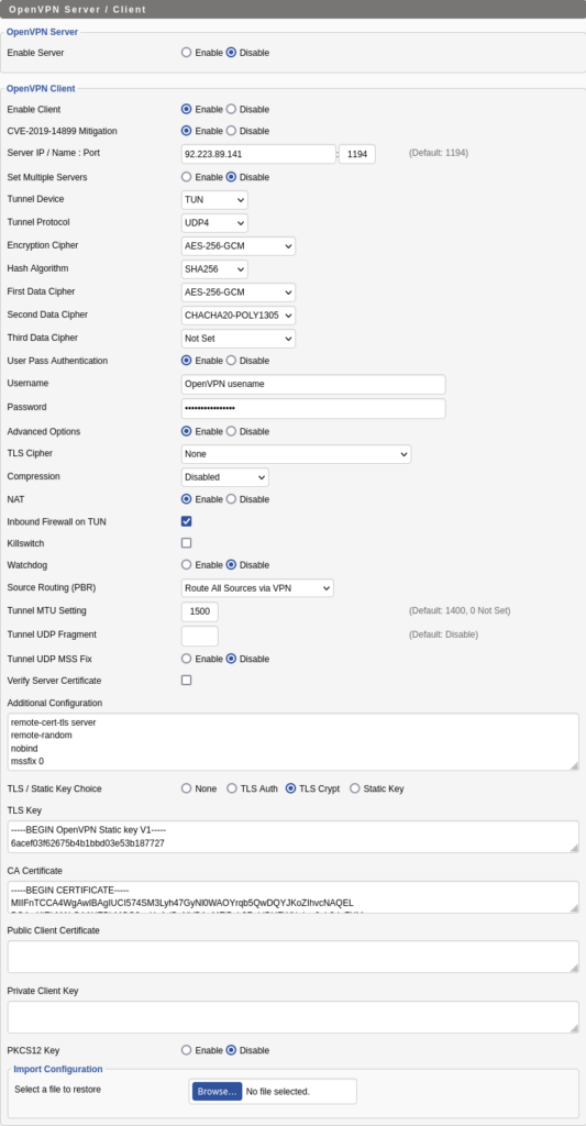 Configure OpenVPN settings