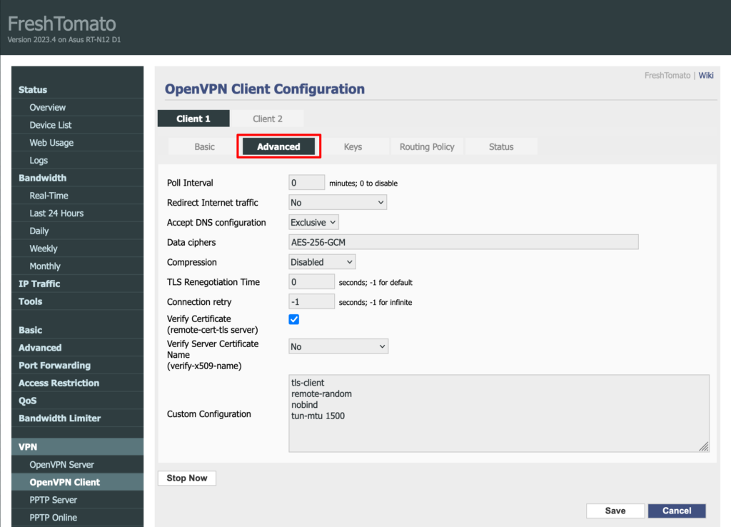 Configure advanced OpenVPN settings