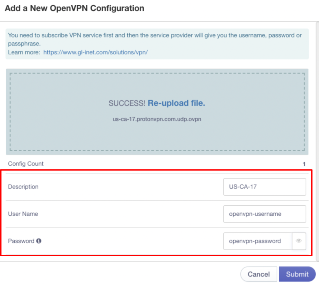 Enter your OpenVPN details