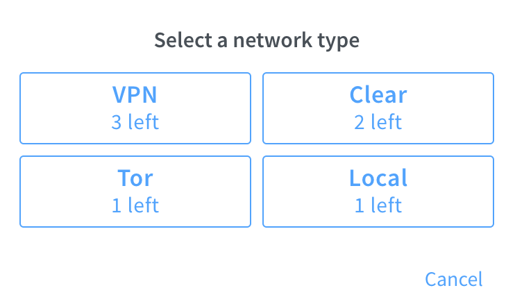 Screenshot of network menu for Invizbox 2