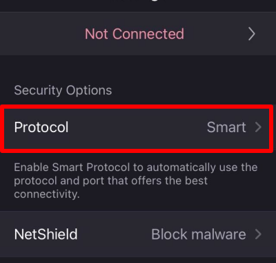 Tap Protocol in Settings