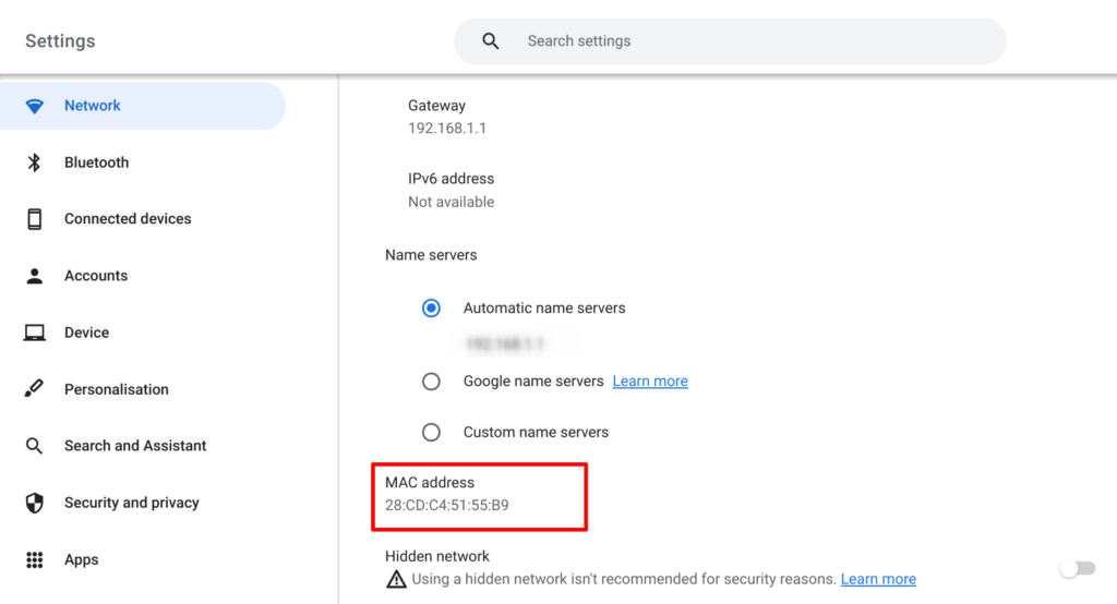 Find your MAC address on  Chromebook