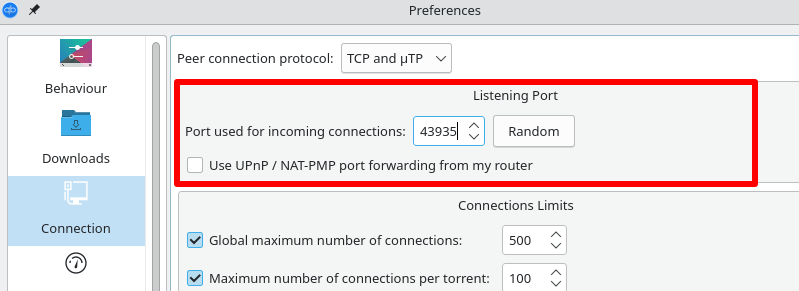 Configure port forwarding on qBittorrent for Linux