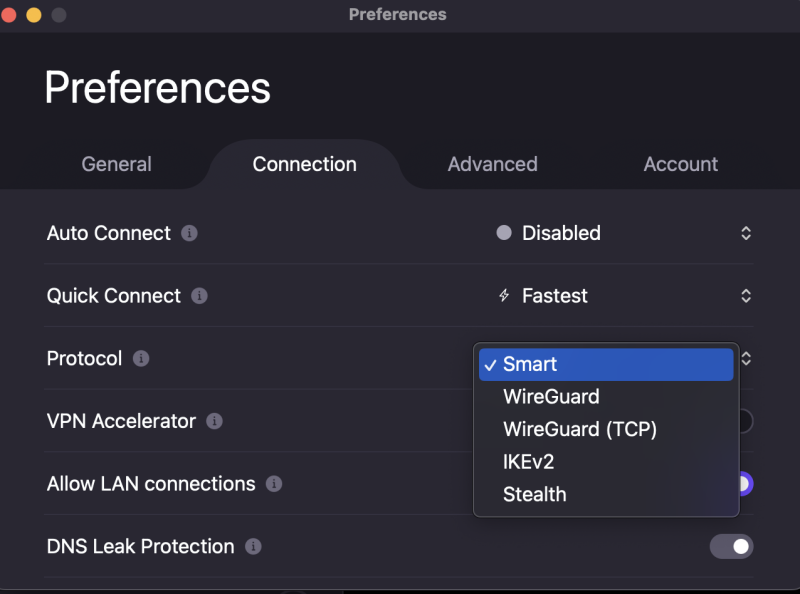 Select VPN protocol