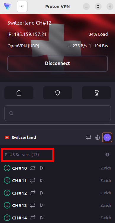 Swiss Plus servers Proton VPN