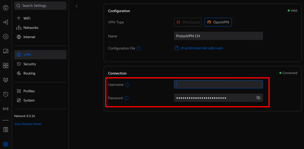 Enter your OpenVPN username and password