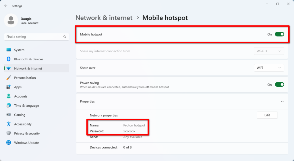 Open mobile hotspot settings